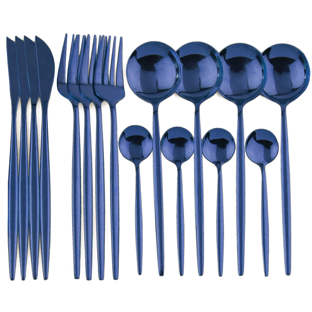 16Pcs Blue 16 шт. набор столовых приборов класса люкс Радужный набор посуды из нержавеющей стали вилка нож обеденная ложка набор столового серебра с подарочной коробкой - Цвет: 16Pcs Blue