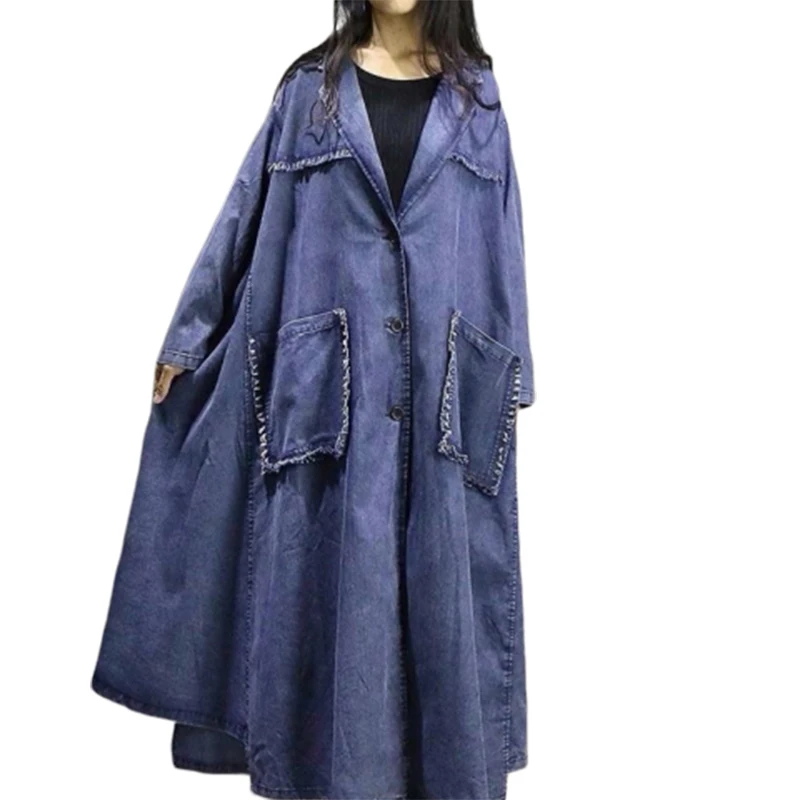 

2019 Autumn Both Pocket Single Row Button Overknee Fish Tail Cowboy Vadim Long Coat Women Manteau Femme Moda Ropa Mujer Clothes