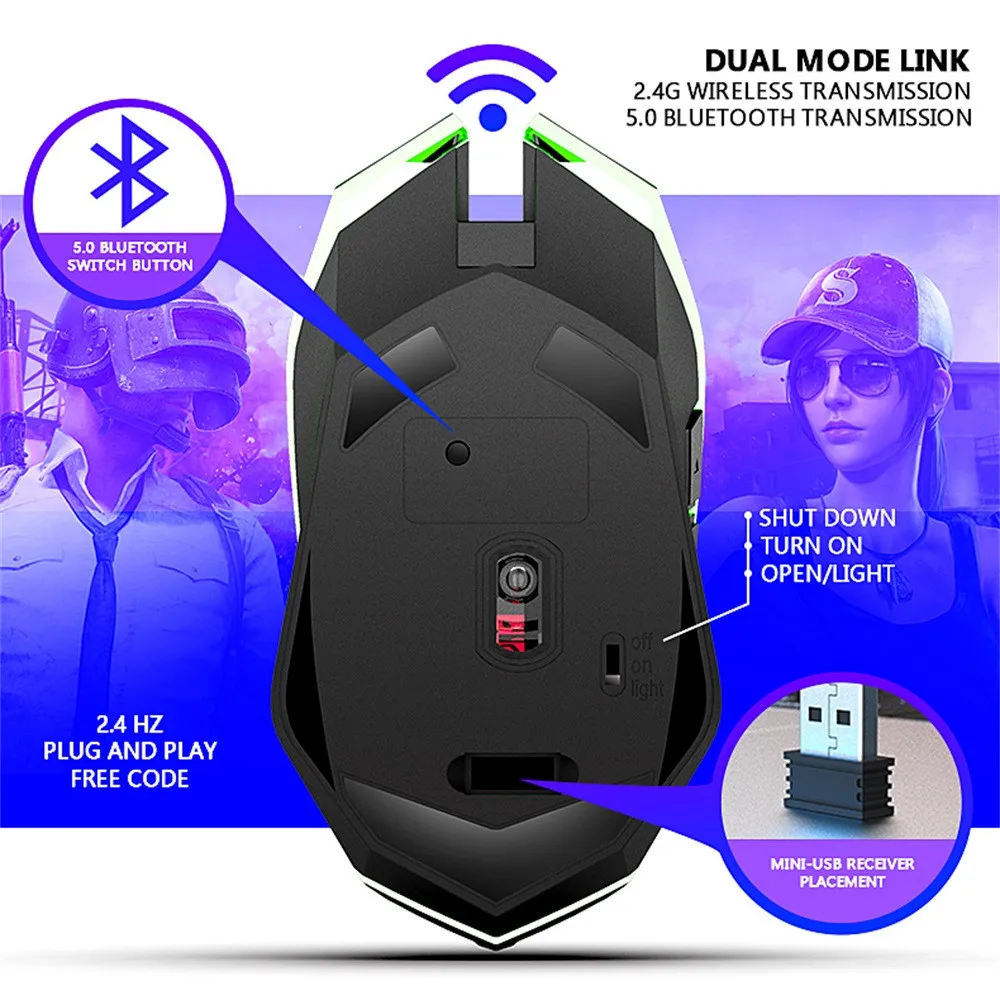 Прямая поставка, новинка, модный Лидер продаж, X5, Bluetooth 5,0+ 3,0+ 2,4G, беспроводная, три режима, бесшумная, перезаряжаемая игровая мышь#1219