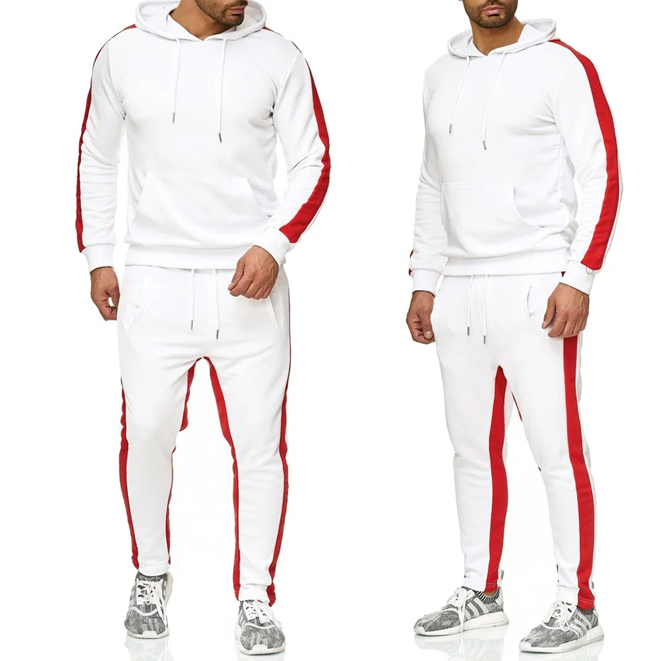 Модный популярный мужской спортивный костюм с капюшоном+ штаны, костюм для бега, спортивная одежда для тренажерного зала, спортивная одежда для фитнеса, бодибилдинга, sui - Цвет: Белый