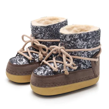 

Genuine Leather Children Snow Boots 2019 Winter Girls Boot Sequins Cotton Shoes Kid's Boat Plus Velvet Baby Warm Cotton Boots