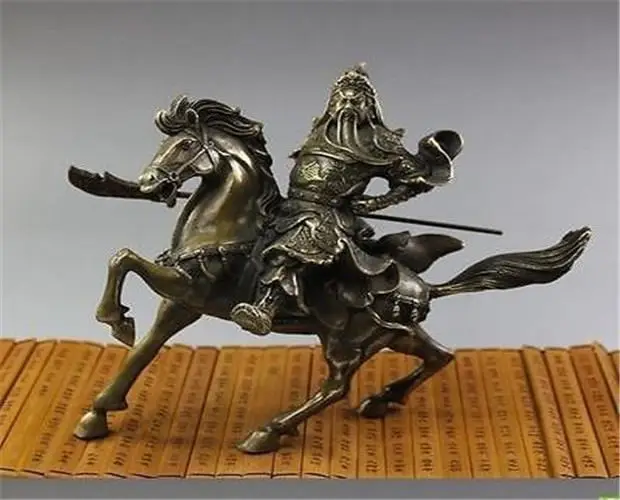 Редкая тонкая китайская Бронзовая статуэтка Guan Gong& Horse NR