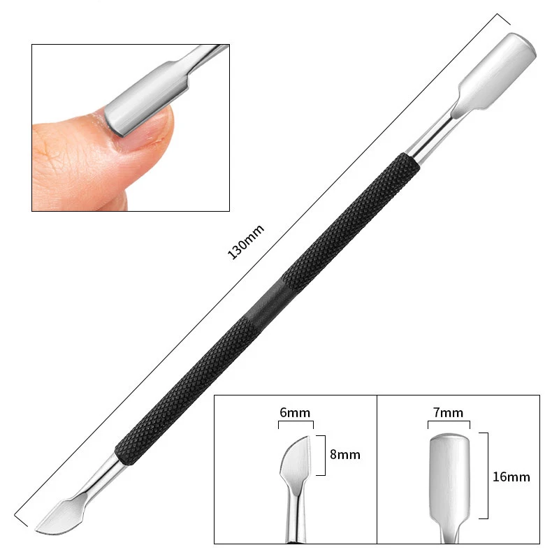 1Pc 2-Ways Stainless Steel Cuticle Pusher - Nail Care Tool