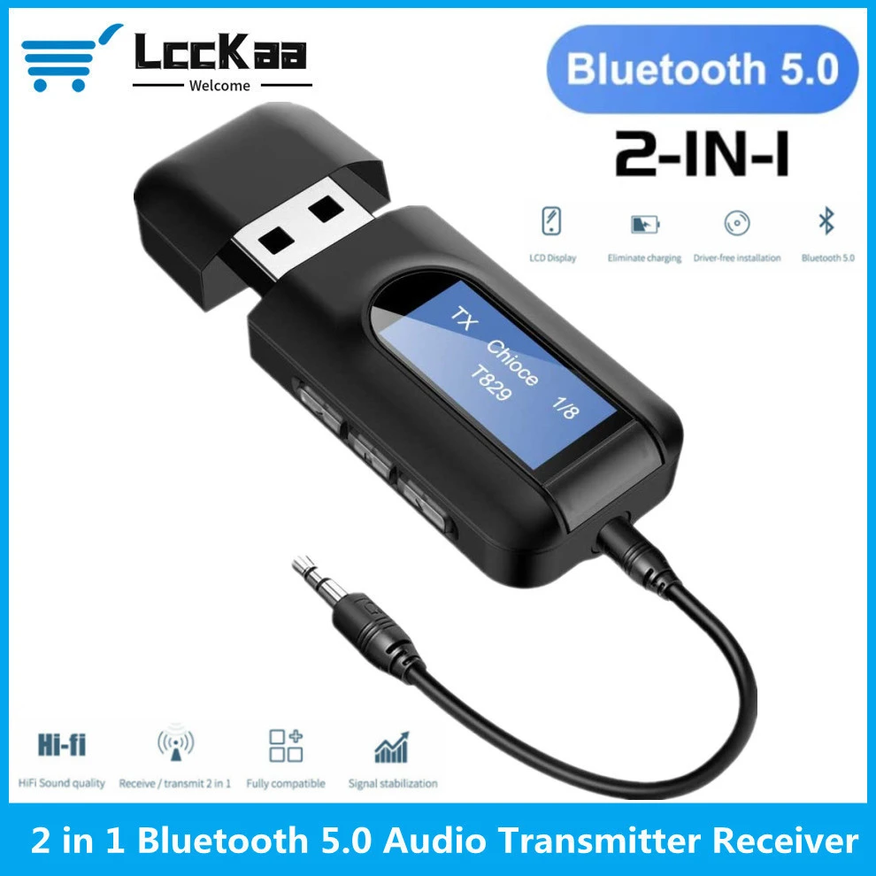 Usb Bluetooth 5.0 Audio Transmitter Receiver Lcd Display 3.5mm Aux Rca Stereo Wireless Adapter