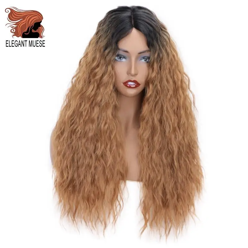 

Synthetic Long Water Wave Separation Line Lace Wig Black Ombre Blonde Length High Temperature Fiber Black/White Women's Wig