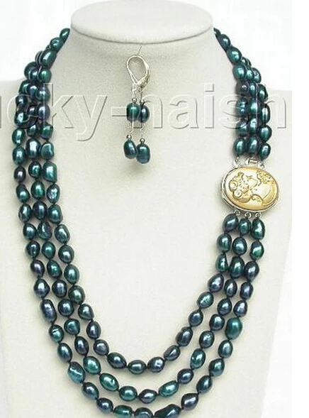 1024+++20&quot 3row 12mm baroque blue-green pearls necklace dangle Earrings set | Украшения и аксессуары