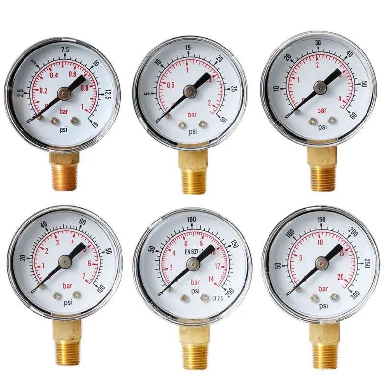 

Pressure Gauge 40mm Dial 1/8" BSPT Vertical 15,30,60.100,160 200, 300 PSI & Bar