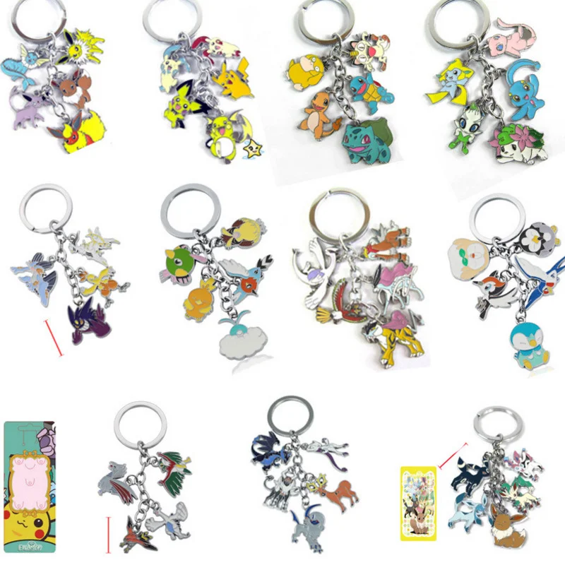 

Pokemon keychain Entei Eevee Swablu Piplup Poke Ball Pikachu Ash Ketchum Rowlet cute fun cartoon metal key chain anime pendant