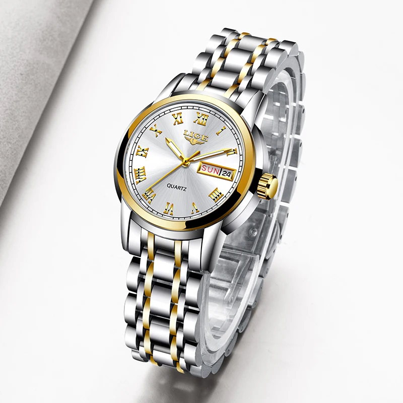 LIGE часы для женщин Лидирующий бренд Роскошные Кварцевые Мода Relojes Mujer нержавеющая