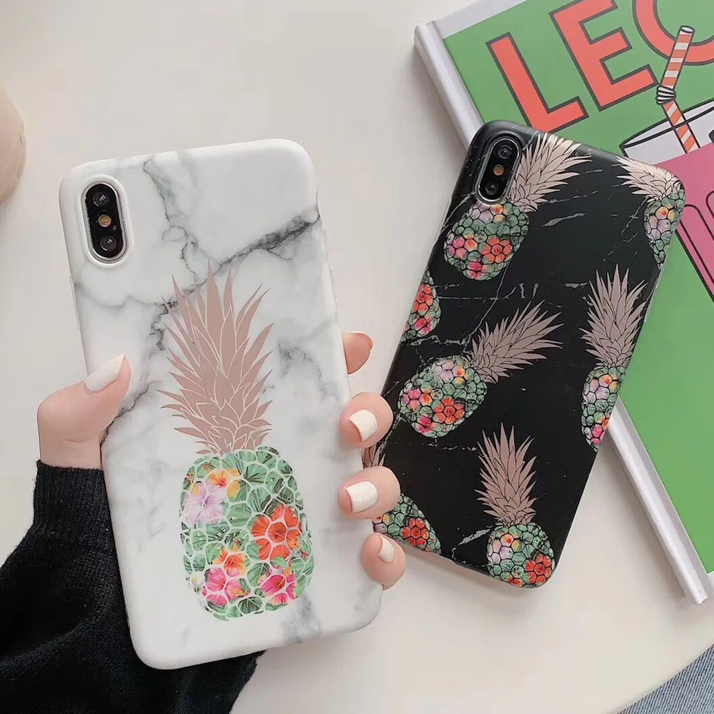 

Pineapple marble Phone Case With Holder For iphone 11 Pro MAX XR X Xs MAX 7 8 6 6s plus Soft IMD Ring Grip Case Cover fundas