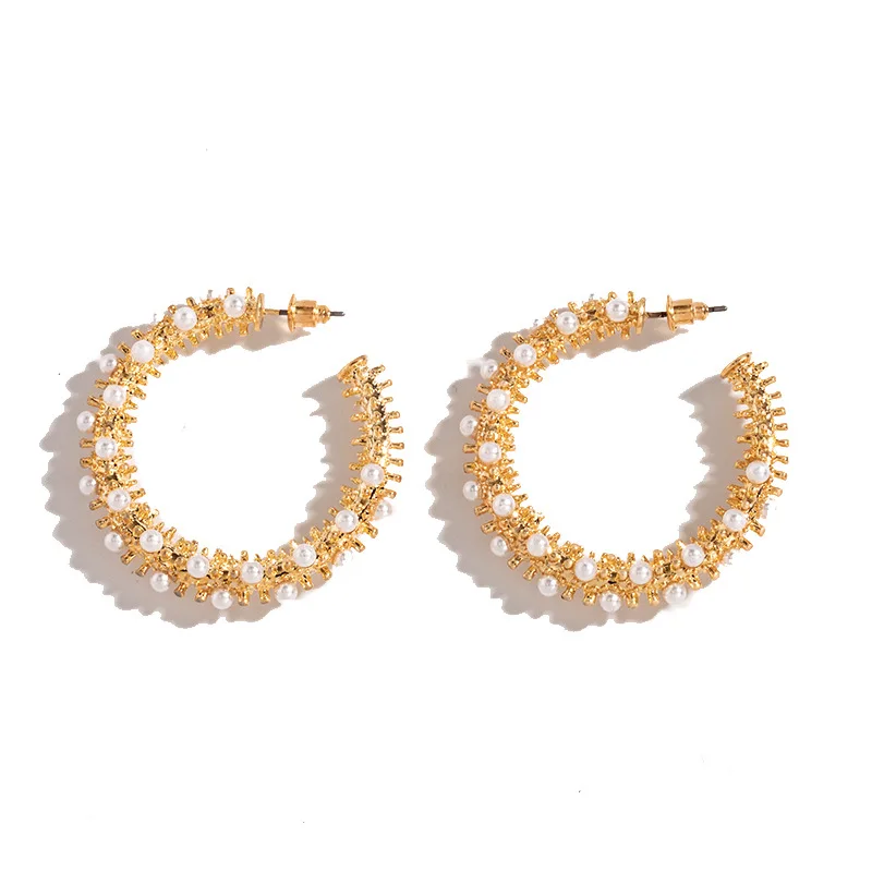 

UJBOX Advanced Thorn Imitation Pearls Earrings Women Statement Wedding Hoop Earrings Best Jewelry Gift