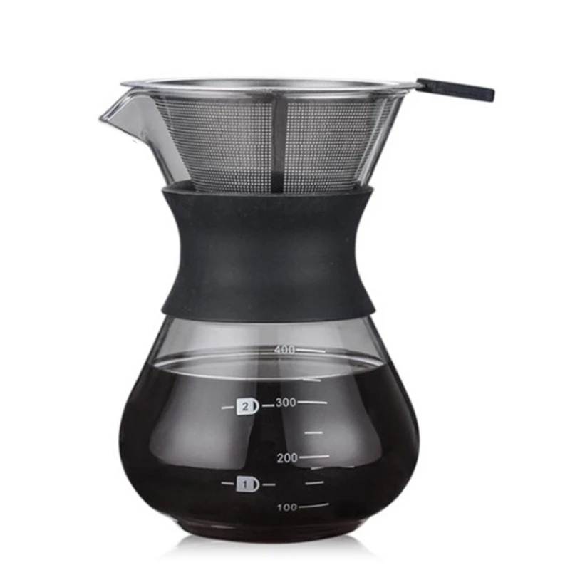 200ML Pour Over Coffee Maker Filter Dripper Glass Container Coffee Percolators Stainless Steel Coffee Filter