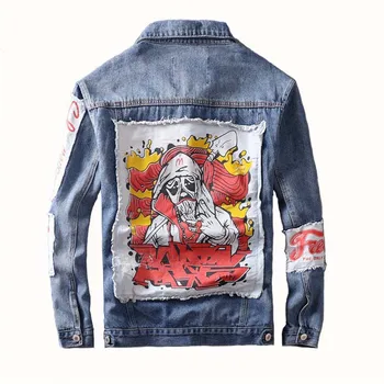 

Mcikkny Vintage Men's Hip Hop Denim Jackets Fashion Badge Jeans Jackets Male Outwear Coats Size 2XL