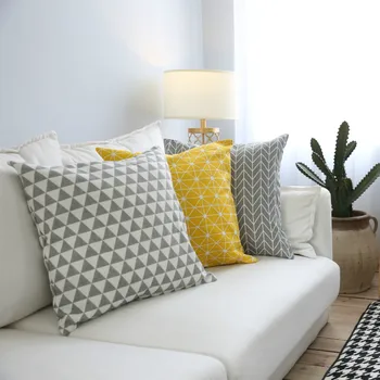 

Nordic Geometric Literary Cushion Cover 45X45CM/60X60CM Cotton Linen Living Room Sofa Pillow Cover Simple Lattice Bed Pillowcase
