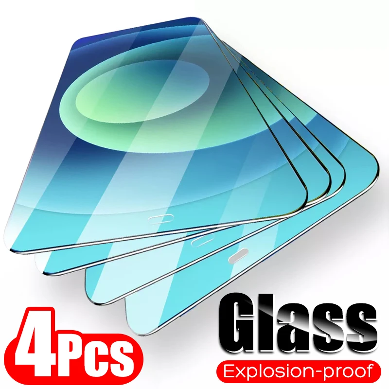 Protector de pantalla de cristal templado para iPhone, cubierta completa de vidrio para iPhone 11 12 Pro Max X XR Xs Max 7 8 6 Plus 12 Pro, 4 Uds.