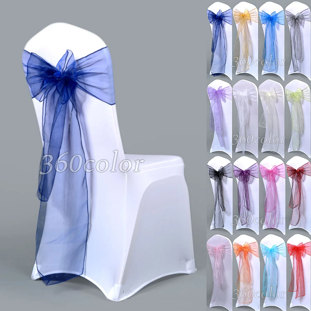 25pcs Sheer Organza Chair Sashes Bow Cover Band Bridal Shower Chair