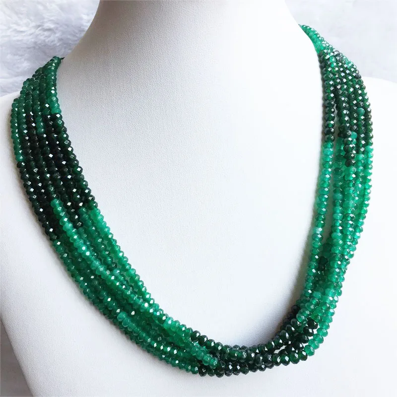 Emerald Jade Beaded Choker Necklace with Sapphire Accents