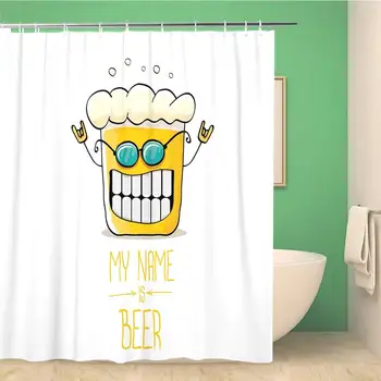 

Bathroom Shower Curtain Cartoon Funky Beer Glass Character Sunglasses Comic Label My Polyester Fabric 60x72 inches Waterproof