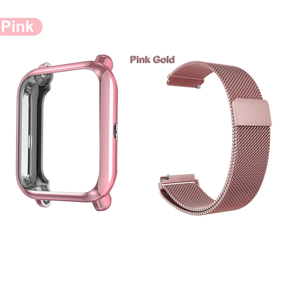 2в1 для Amazfit ремешок bip металлический чехол-браслет для Huami Amazfit bip защитная лента бампер ремешок умные часы аксессуары - Color: Rose Pink-rose pink