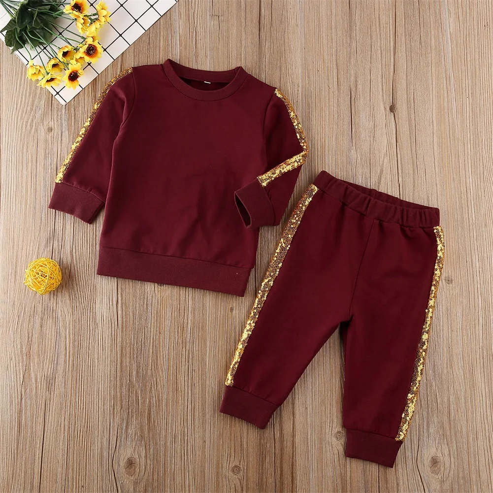 1-6Y Toddler Baby Girl Winter Clothes Sets Print Pullover T-shirt Tops Long Pants Tracksuit Outfit Set