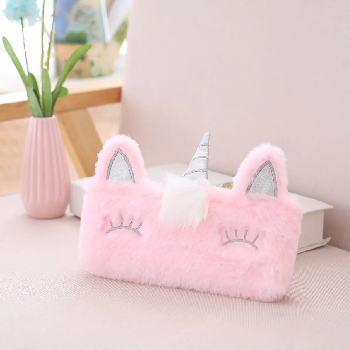 Creative Kawaii Unicorn Plush Coin Purse Soft Cartoon Animal Pencil Case Lovely Unicornio Gift Bag for Girls Kids Children - Цвет: Розовый