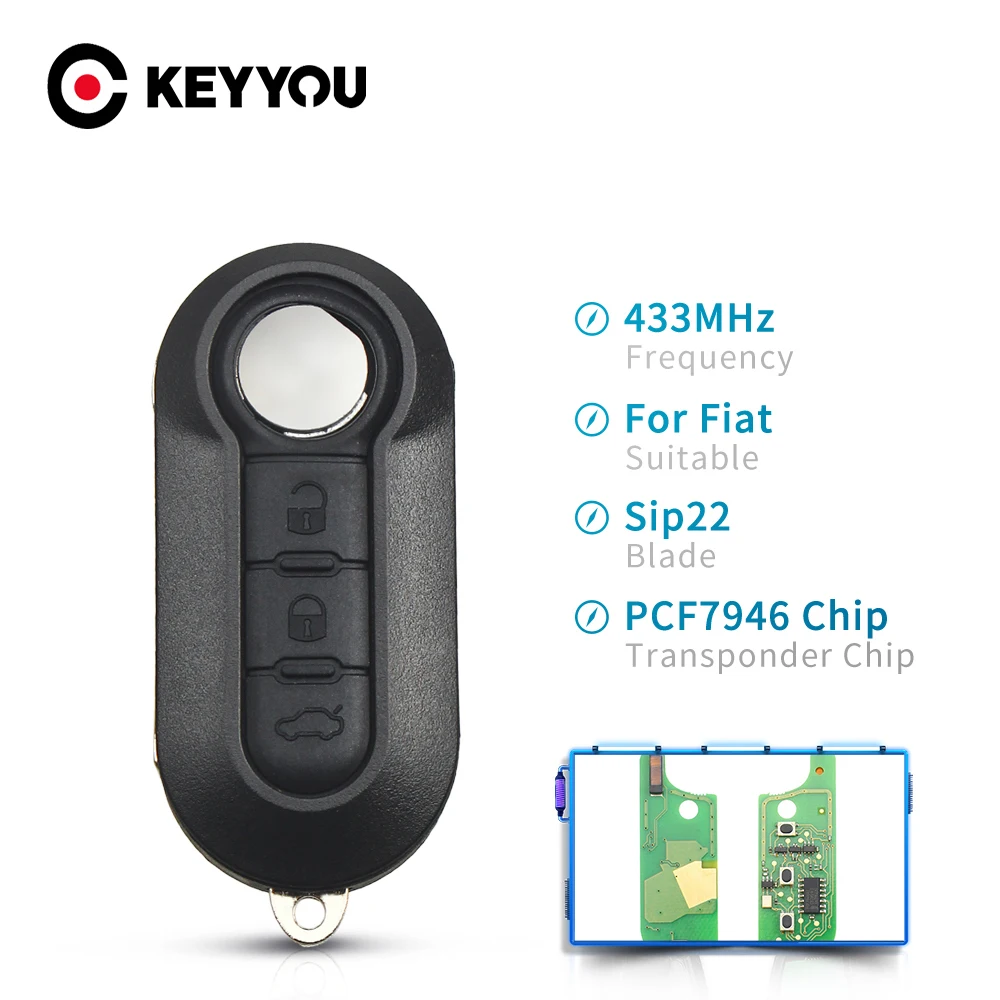 KEYYOU 3 Buttons SIP22 Blade PCF7946 Chip 433MHz Car Remote Key Fob For Fiat 500 Grande Punto 2010-2017 Shell | Автомобили и