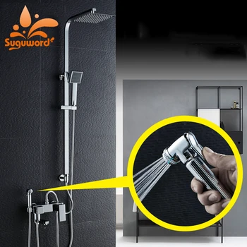 

chrome shower faucet set split mixer tap more freedom install hot cold mixer crane rainfall shower head bathroom wash