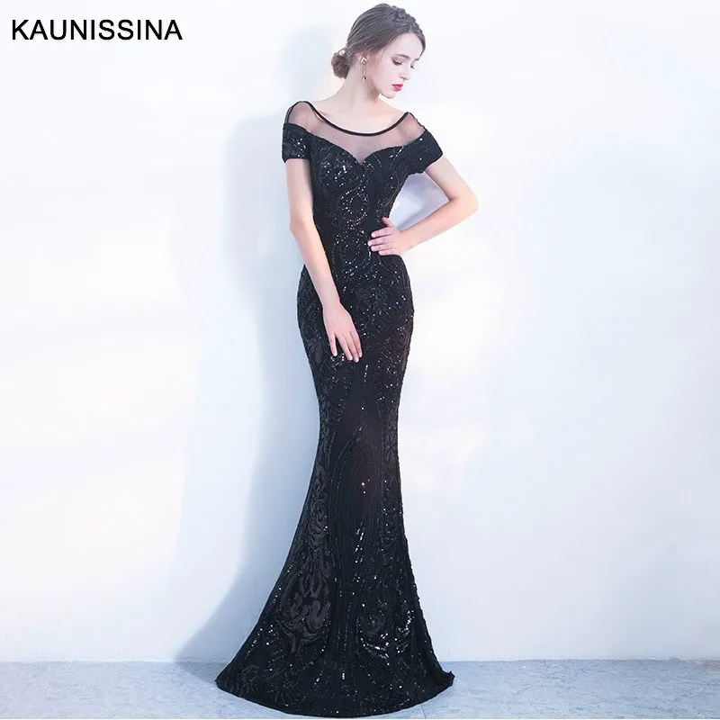 

KAUNISSINA Luxury Sequins Mermaid Evening Dress Long Trumpet Evening Elegant Dresses Formal Gown Party Robe de soiree