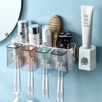 

Wall Hanging Toothbrush Holder Set Toilet Free Punched Washed Cup Shelf Household Creative Toothbrush Storage Rack