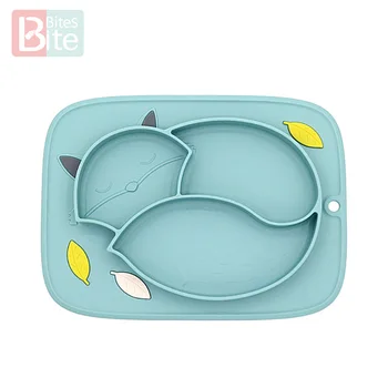 

1set Baby Silicone Plate Dish Cute fox Feeding Set Kids Dishes Spoon Waterproof Spill-Proof Suction Rotating Bowl Tableware Dish