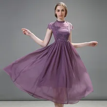 Европейский и американский стиль, лето, новые продукты, женское платье, фиолетовое, элегантное, шифоновое платье, кружевное, открытое, средней длины, платье феи