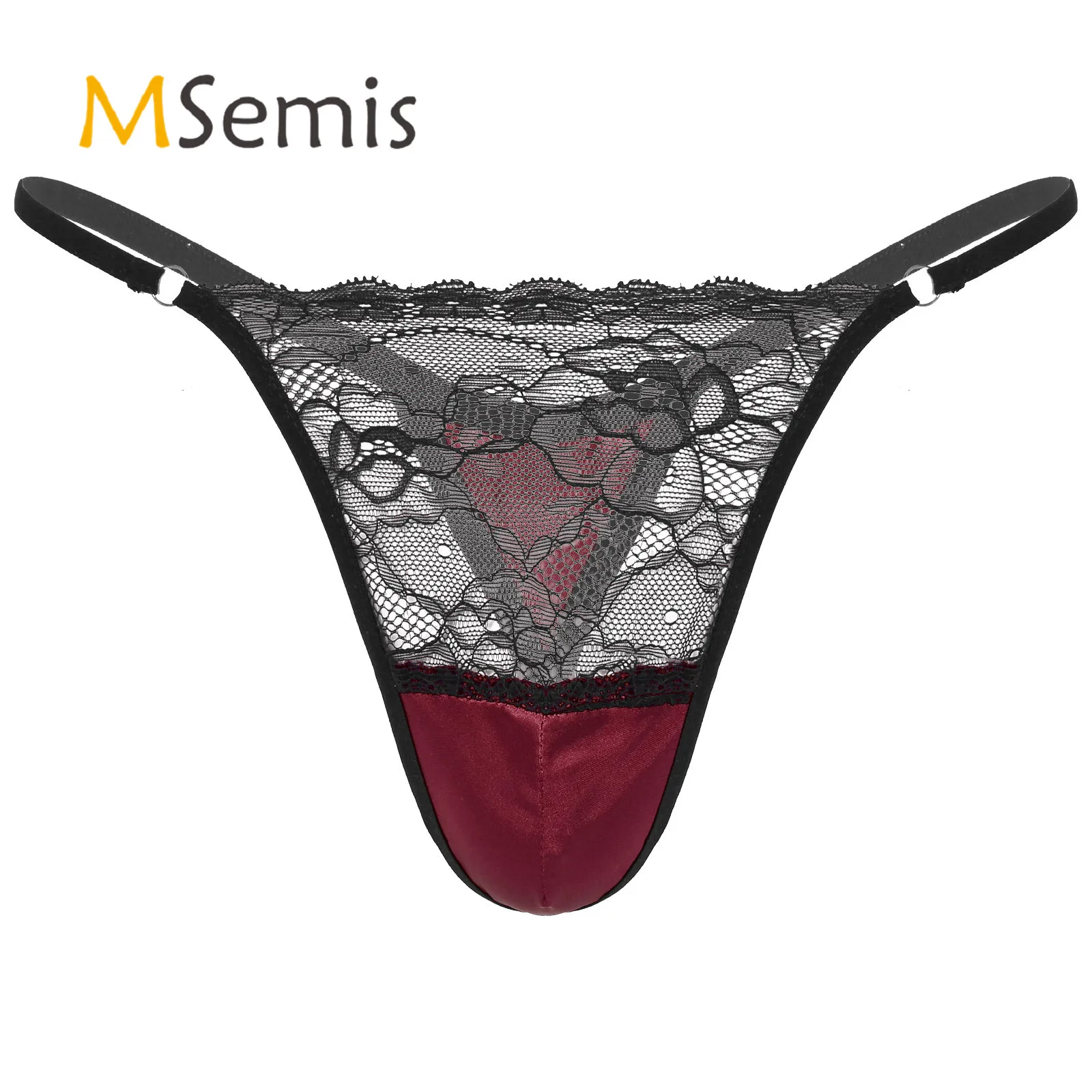 Sexy Mens Sissy Satin Lace Underwear Thong Patchwork Briefs Panties G-string Briefs T-back Thongs Jockstraps Lingerie Underpants