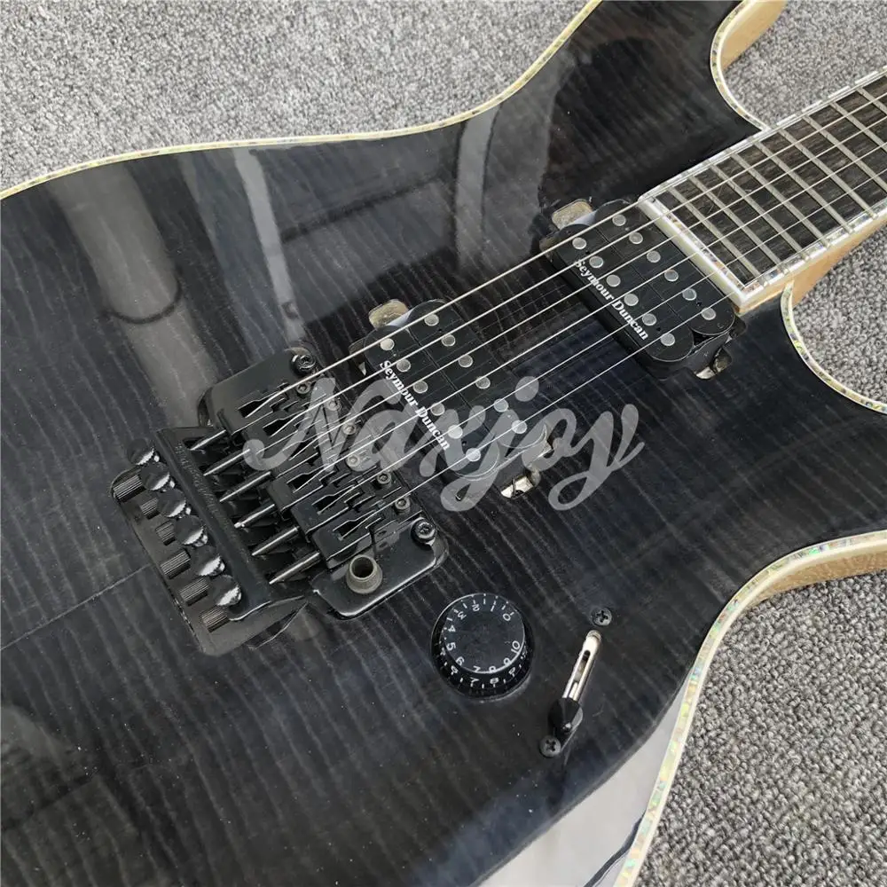 Глянцевая черная электрогитара Mayones 6 струн, шея через тело, обвязка Abalone, гриф из черного дерева, гитара Mayones