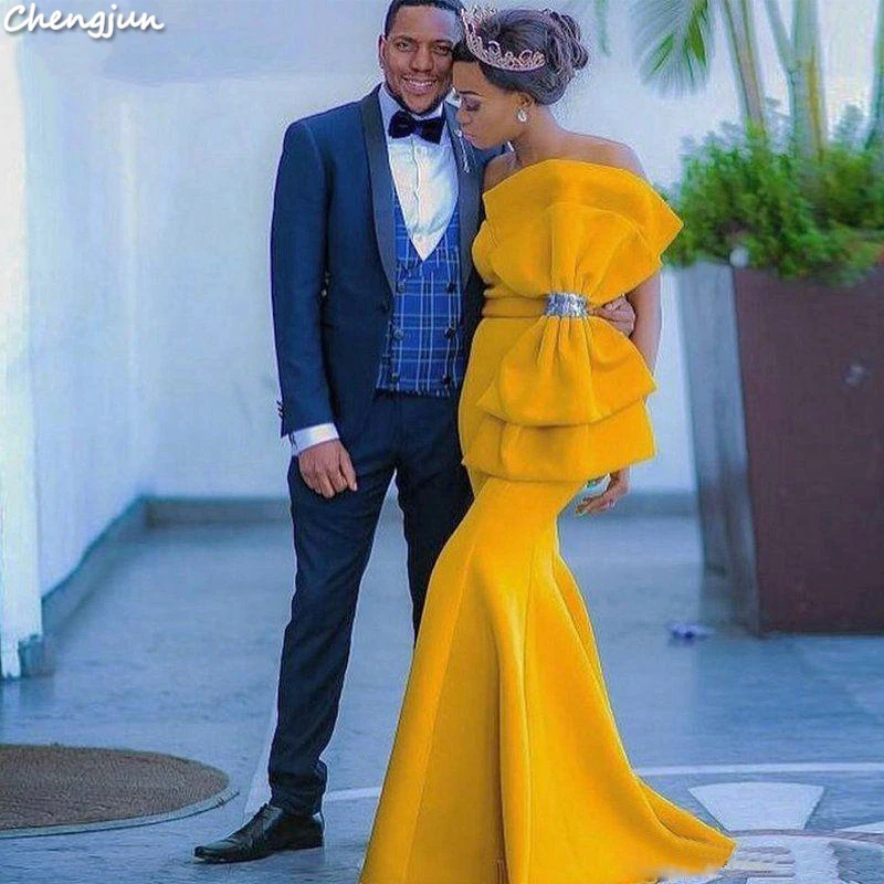 Chengjun Chaozhou Русалка большого размера длинное желтое вечернее платье