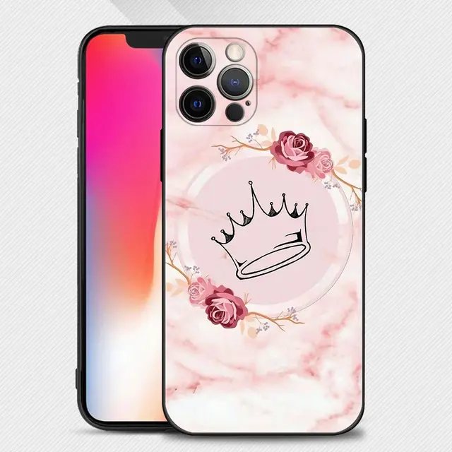 Rose Gold Pink Princess Queen Phone Case For iPhone 13 12 11 Pro Max XS Max XR X 7 8 Plus 12 Mini 6S 5S SE 2020 Silicone Cover B08