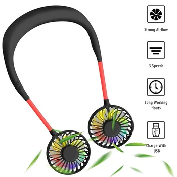 

Neck Hanging Fan Mini Dual Fans USB Charging Aromatherapy Design LED Neck Hanging Fan Adjustable Speed With 2000mA Batteries