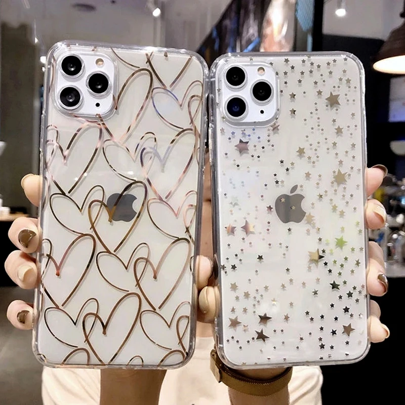 Чехол-накладка для iPhone 11 12 Pro X XR XS Max SE 2020 7 8 Plus прозрачный с гальваническим