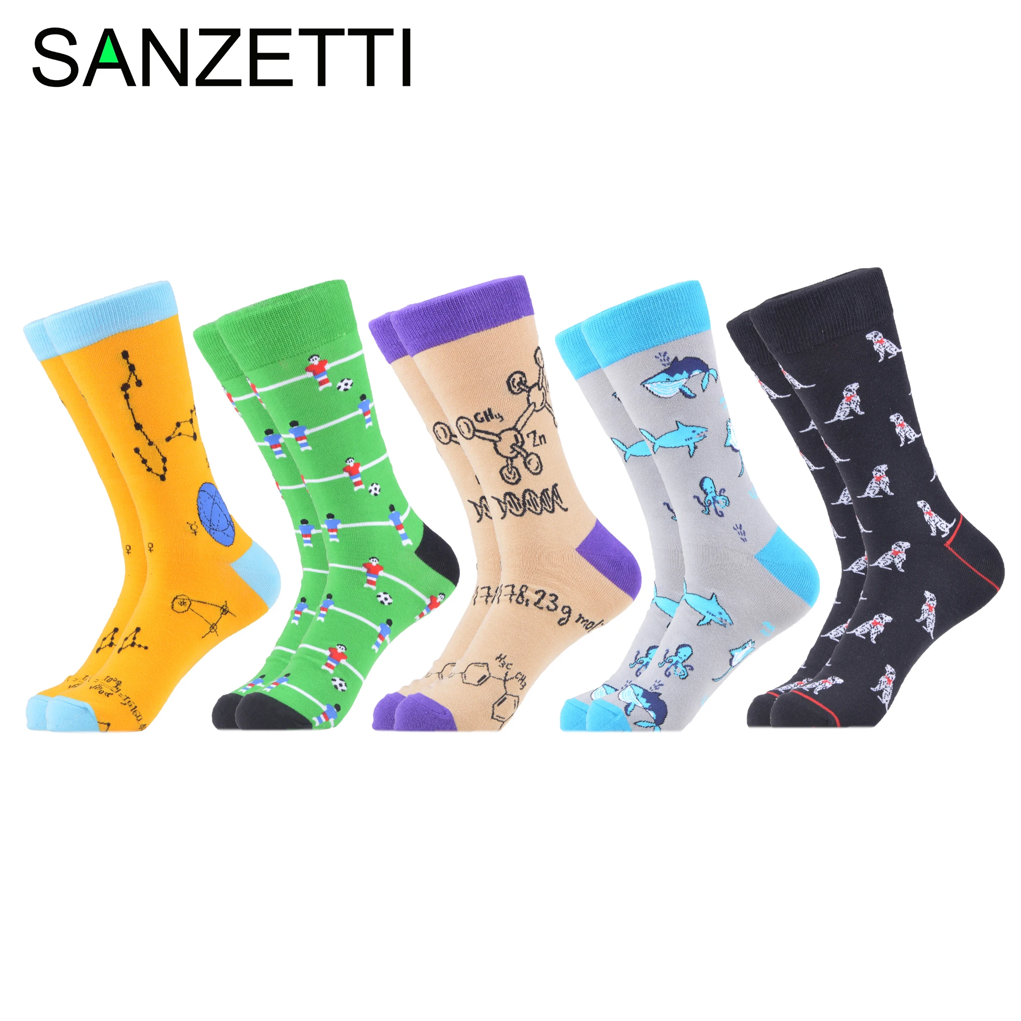 SANZETTI/5 пар/партия мужские носки новинка 2020 повседневные из чесаного хлопка