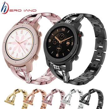 

Crystal diamond Watch Strap for Huami Amazfit GTR 42MM Bip Lite stainless steel bracelet metal band For Amazfit Bip S GTS Belt