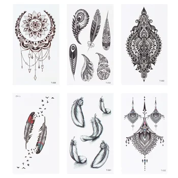 

30pcs Black Feather Mandala Flower Tattoos Decorative Temporary Tattoo Body Art Sticker for Women Men