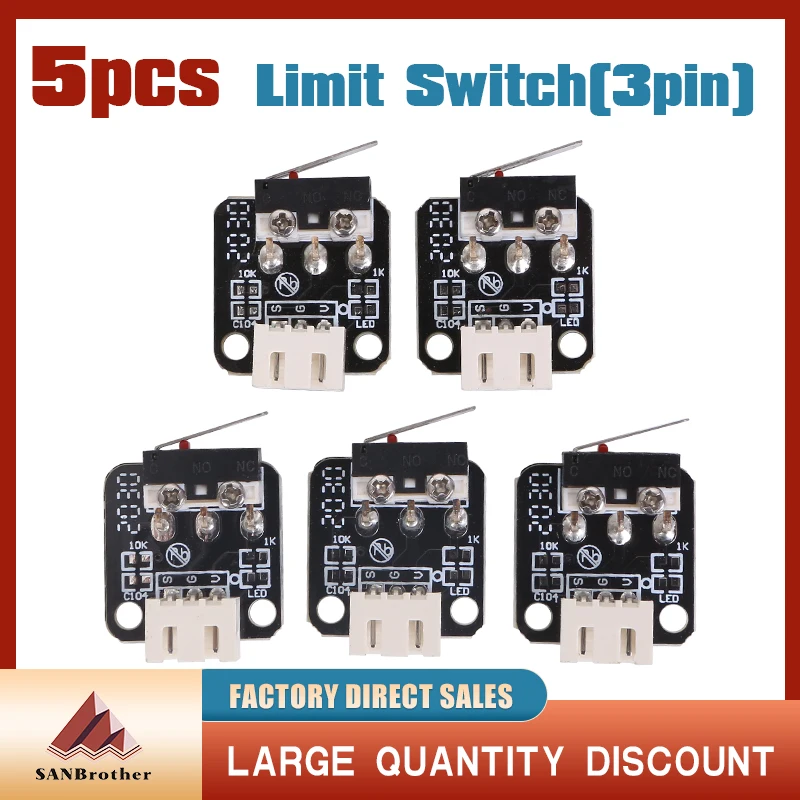 X/Y/Z Axis End Stop Limit Switch 3Pin N/O N/C Control Easy to Use Micro Switch 3D Printer Accessories for CR-10 Series Ende 5PCS