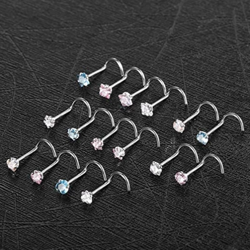 4PCS/Set nose rings Surgical Steel Heart Nose Ring Set Real Star L Shape Nose Stud Set Square Rings And Studs Bulk Piercing Nariz Lote