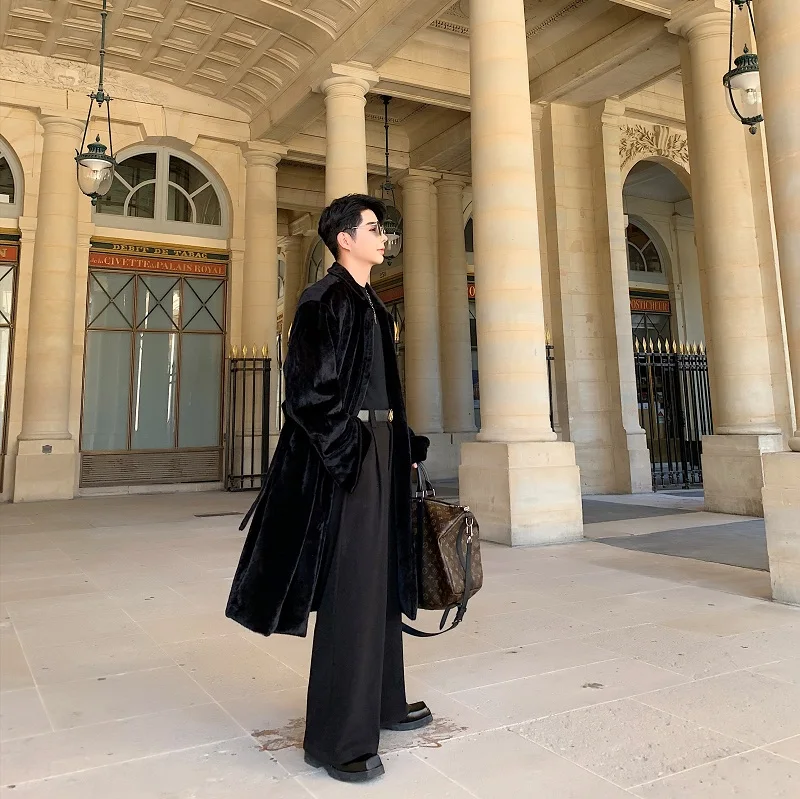 Мужские осенне зимние толстые шерстяные свободные брюки с широкими штанинами