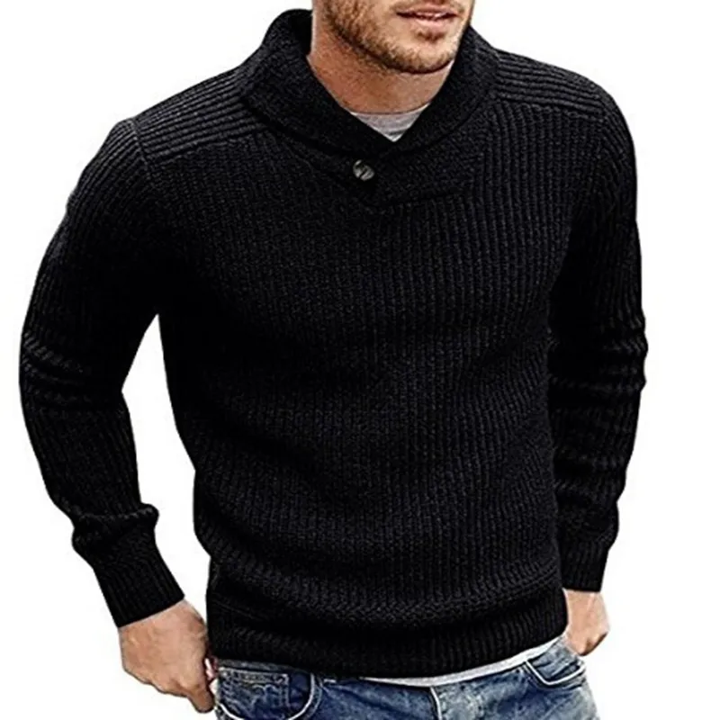 Men's Wool Pullover Autumn Winte Warm Thick Soft Slim Fit Turn down