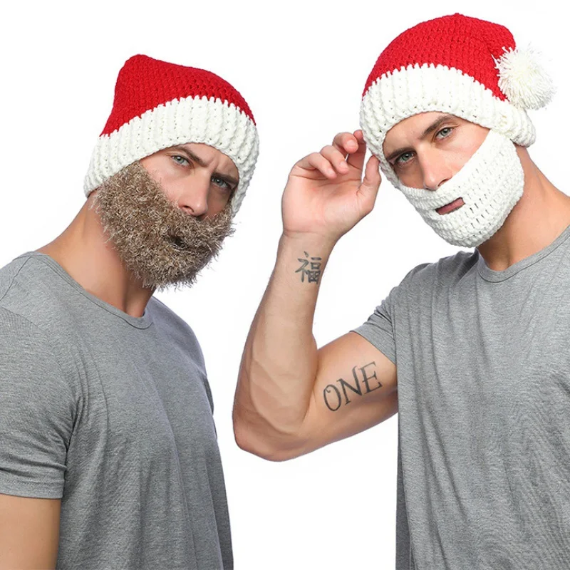 New Style Men and Women Big Beard Cap Christmas Wool Hat, Unisex Handmade Knitting Hat Santa Claus Hats for autumn winter