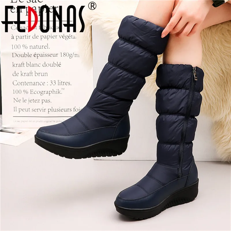 Comprare FEDONAS Donne Stivali a Metà polpaccio 2020 Nuovo Inverno Mantenere A Lungo Caldo Punta Rotonda Stivali Da Neve Femminile Cerniera Laterale Piattaforme casual Scarpe Donna