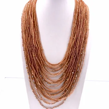 

Fashion Design 28 Layer Champagne Crystal and seed beads statement necklace for party