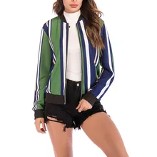 Женская бейсбольная куртка в полоску с принтом Повседневная Женская спортивная куртка на молнии с v-образным вырезом для бега модная верхняя одежда с карманом