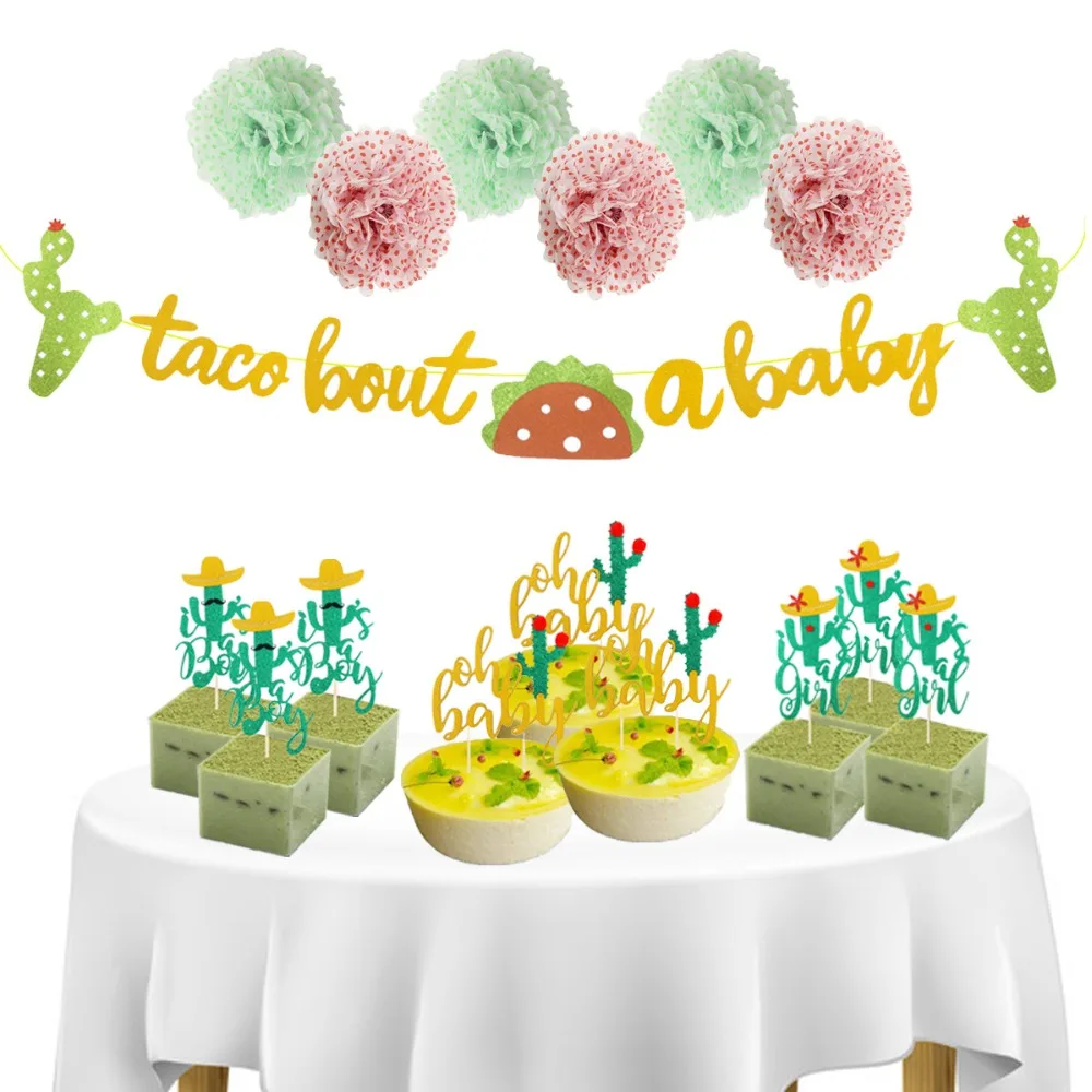 Gender Secret Taco Bout  baby Banner Baby Shower Party Oh Baby Hawaiian Baby Shower Cake Tag Decoration HL85 (8)