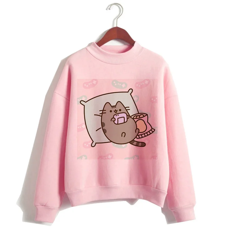 Pusheen Кошка толстовки Harajuku для женщин Забавный мультфильм толстовка Kawaii Ullzang милый с капюшоном Корейская зима 90s теплая толстовка женская - Цвет: 1042